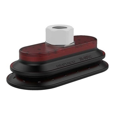 DESTACO VC-35-90TC-P38-PU55 ACCELERATE POLYURETHANE BELLOWS VACUUM CUP, OVAL, 35x90, 3/8G PLASTIC, RED PU55