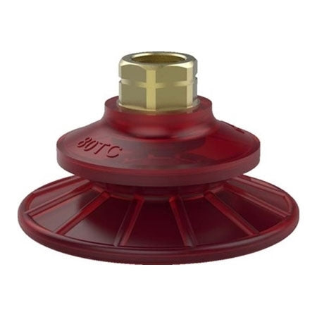 DESTACO VC-80TCT-G38-PU55 ACCELERATE POLYURETHANE BELLOWS VACUUM CUP, ROUND, 80MM , 3/8G, RED PU55, TCT