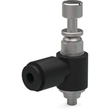 DESTACO VLVF-004 ADJUSTABLE FLOW CONTROL (IMPERIAL) 1/8 NPT ELBOW - 1/4IN OD PUSH-IN STYLE
