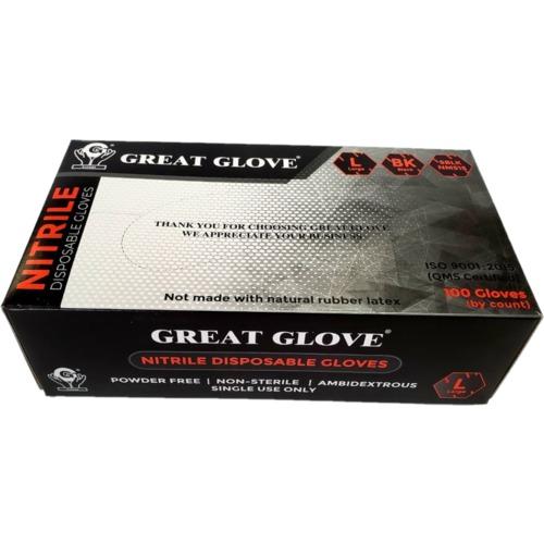 Great Glove KB415015 Large 5. mil Nitrile Black Powder Free Glove Box of 100