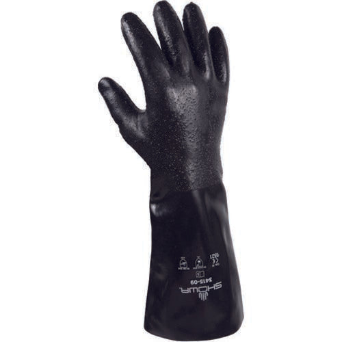 Showa SG2501060 Chemical resistant neoprene fully coated 14? gauntlet/rough finish seamless liner navy /large ?3415-10