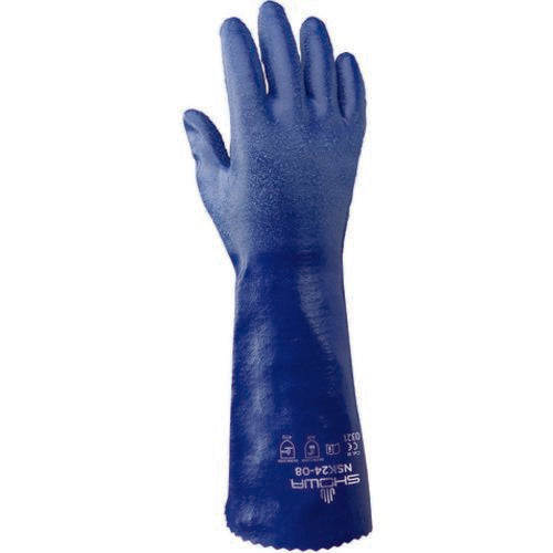 Showa SG2501495 Chemical resistant nitrile fully coated 14? gauntlet royal blue rough finish interlock liner/large ?NSK24-09