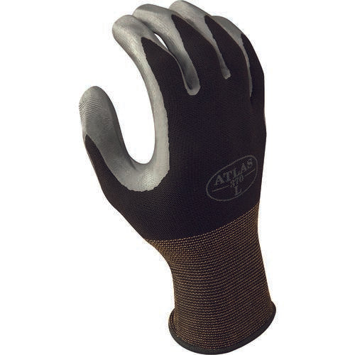 Showa SG2502265 General purpose nitrile-coated palm dipped 13 gauge black seamless lint free knitted liner w/gray coating/XL