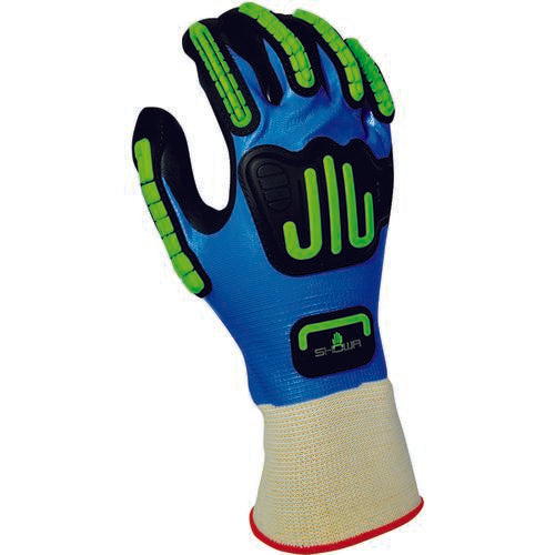 Showa SG2504155 General purpose full nitrile blue undercoating w/black foamed palm coating w/impact resistant bumper guards 13 gauge seamless knitted liner/M ?377IPM-07