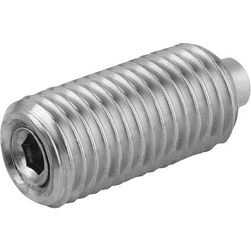 KIPP K1379.10 SPRING PLUNGER STANDARD SPRING FORCE D=M10 L=22 STAINLESS STEEL, FLAT, COMP:PIN STAINLESS STEEL
