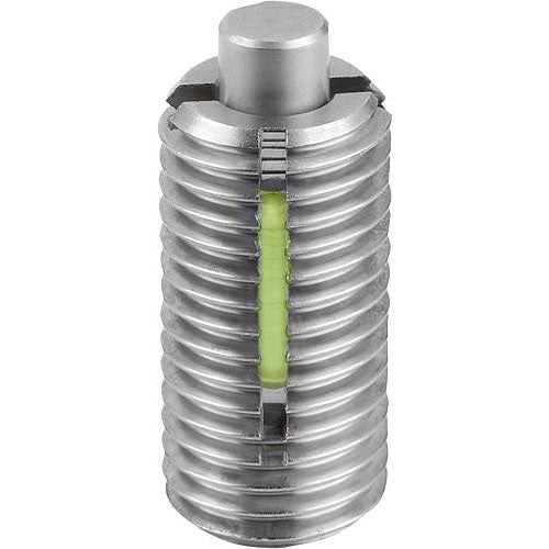 KIPP K1380.08 SPRING PLUNGER STANDARD SPRING FORCE D=M08 L=22 STAINLESS STEEL, FLACH, MIT GEWINDESICHERU, COMP:PIN STAINLESS STEEL