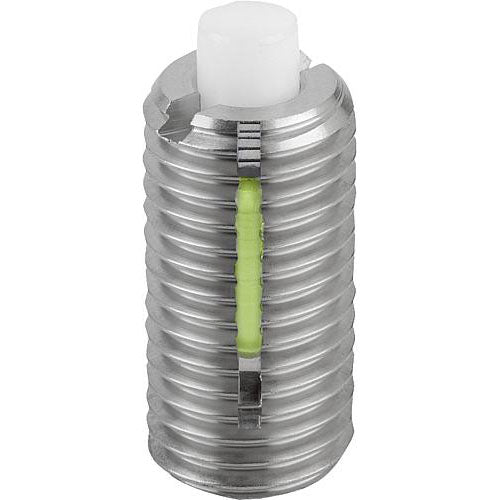 KIPP K1382.08 SPRING PLUNGER STANDARD SPRING FORCE D=M08 L=22 STAINLESS STEEL, FLACH, MIT GEWINDESICHERU, COMP:PIN POM