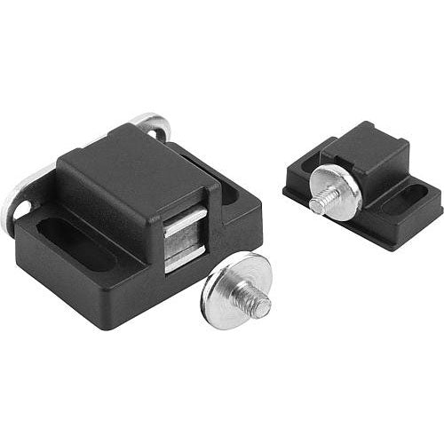 KIPP K1295.28402 MAGNETIC CATCH, A=30, POLYAMIDE BLACK, COMP:STEEL GALVANIZED, PAN HEAD SCREW M5X6 AND RETAI