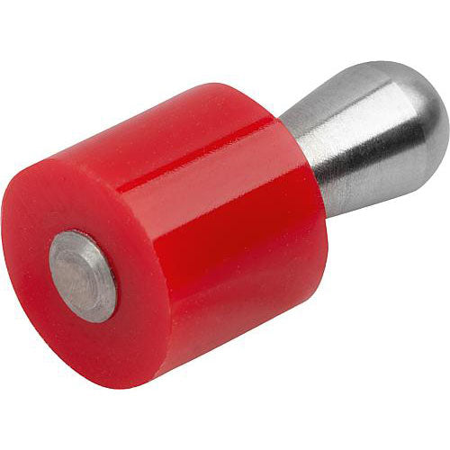 KIPP K1733.210307 LATERAL SPRING PLUNGER STANDARD SPRING FORCE D=6, D2=5,9, L1=3,7, PLASTIC RED, DIFFERENT PIN FORM, COMP:STAINLESS