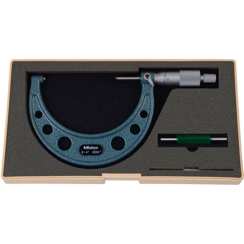 Mitutoyo MT80103-218 3"-4" Measuring Range-0.0001" Graduation - Ratchet Thimble - Carbide Face - Outside Micrometer