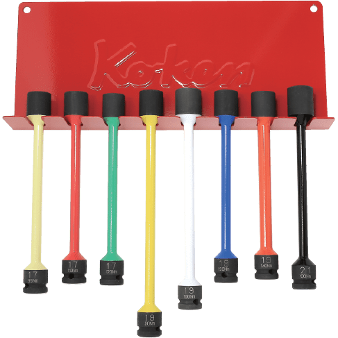 Ko-ken 14101MP/8H 1/2 Sq. Dr. Torsion Bar with Metal Wall Hanger  17-21mm   Color coded 8 pieces