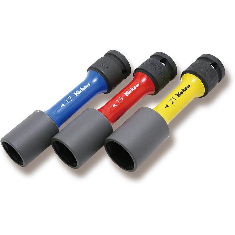 Ko-ken 14201M 1/2 Sq. Dr. Wheel Nut Socket Set  17-21mm 6 point Length 110mm Color coded 3 pieces