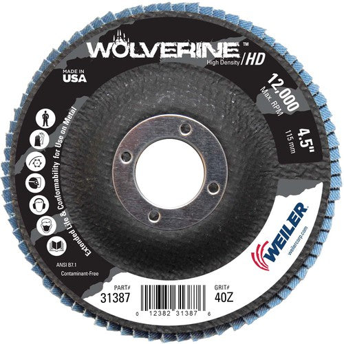 Weiler MK5131387 41/2" - 7/8" - 40 Grit - T29 Zirconium Wolverine Fast Cut Flap Disc