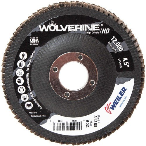 Weiler MK5131388 41/2" - 7/8" - 60 Grit - T29 Zirconium Wolverine Fast Cut Flap Disc