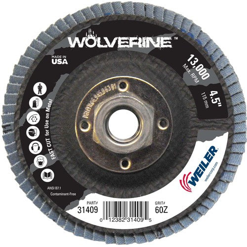 Weiler MK5131409 4-1/2" Vortec Pro Abrasive Flap Disc, Flat, Phenolic Backing, 60Z, 5/8"-11 UNC Nut