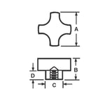JERGENS KNOB, HAND, 1/2-13, INSERT, BLACK PLASTIC 4-PRONG - 32210