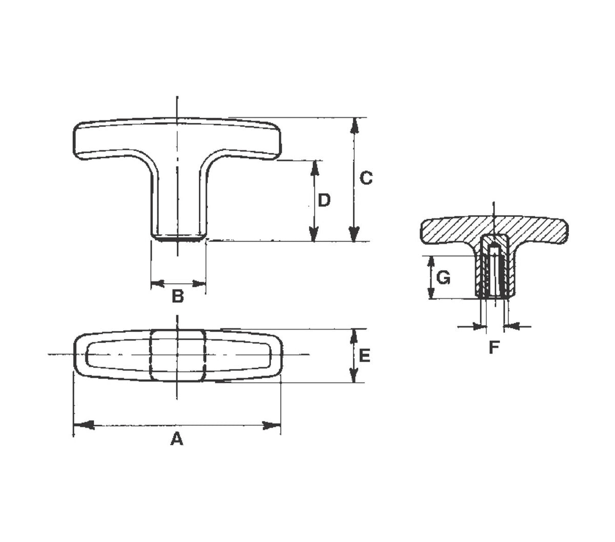 JERGENS T-HANDLE, 1/4-20 X 1.57, PLASTIC - 33711