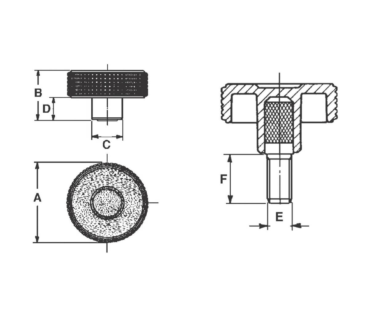 JERGENS KNOB, PLASTIC, 1/4-20 X 3/4, KNURLED - 33813