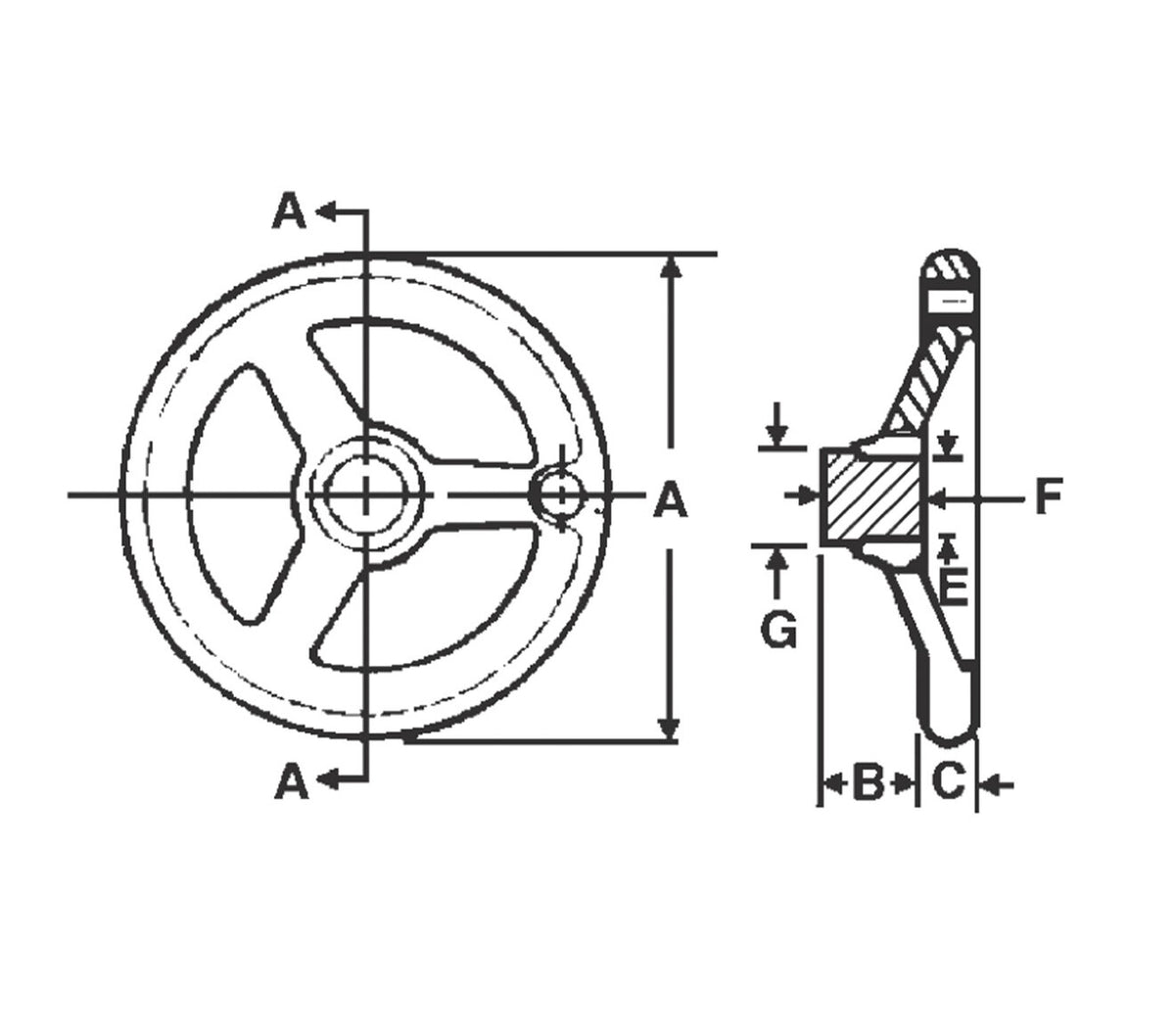 JERGENS HANDWHEEL,6IN SPOKED PLASTIC, TAPPED FOR HANDLE - 34054