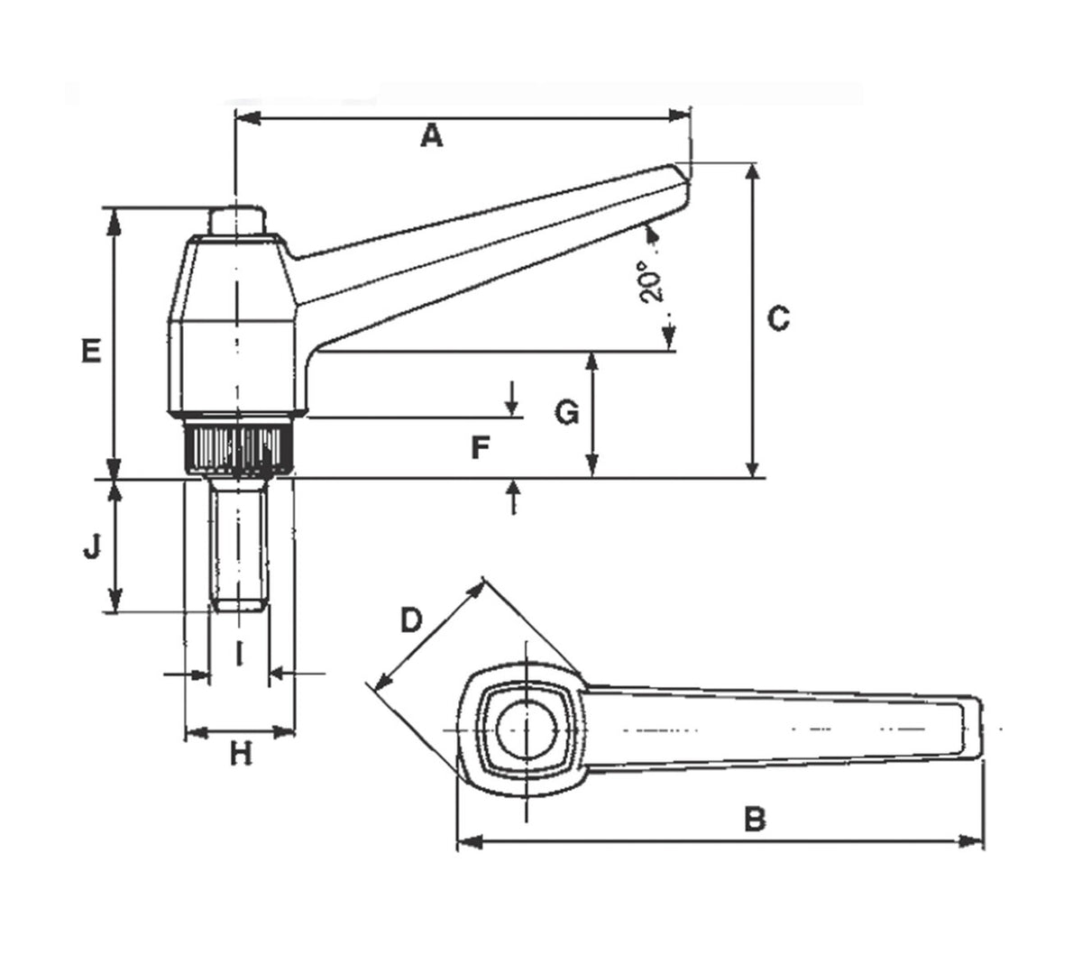 JERGENS HANDLE, PLAS ADJ, 3/8-16 X 3/4 - 34331