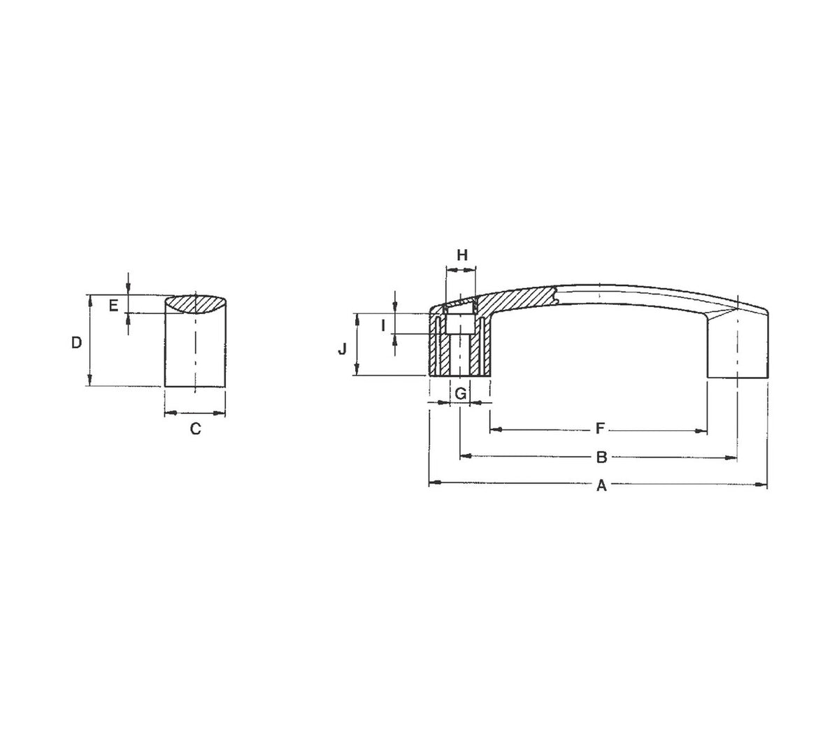 JERGENS HANDLE, FRONT MT, BLACK, 4.57, ERGO STYLE - 34467