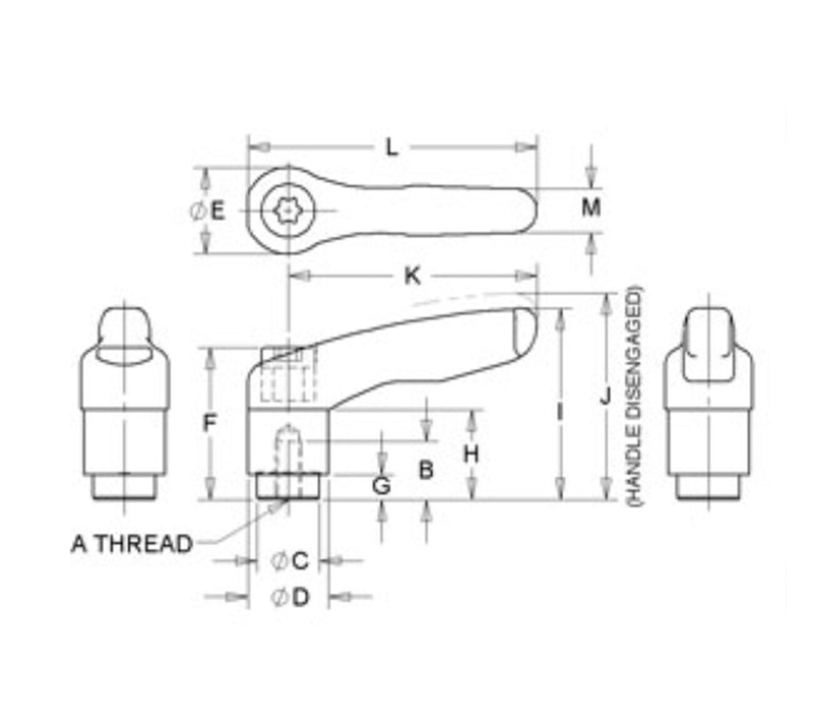 JERGENS HANDLE, METAL ADJ, 1/4-20, TAPPED HOLE, STAINLESS STEEL - 40603
