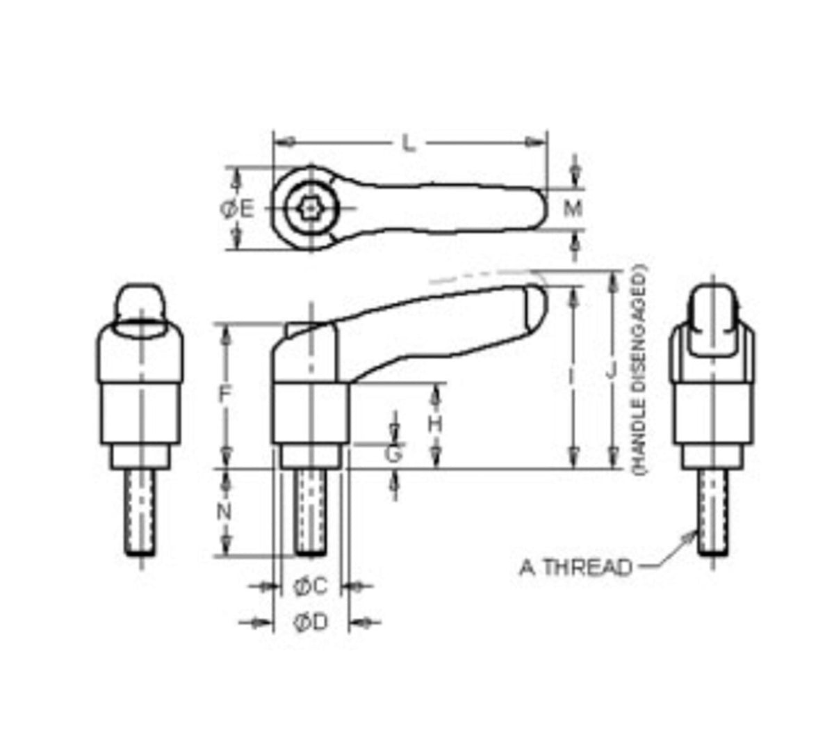 JERGENS HANDLE, METAL ADJ, 1/2-13 STUD - 40539