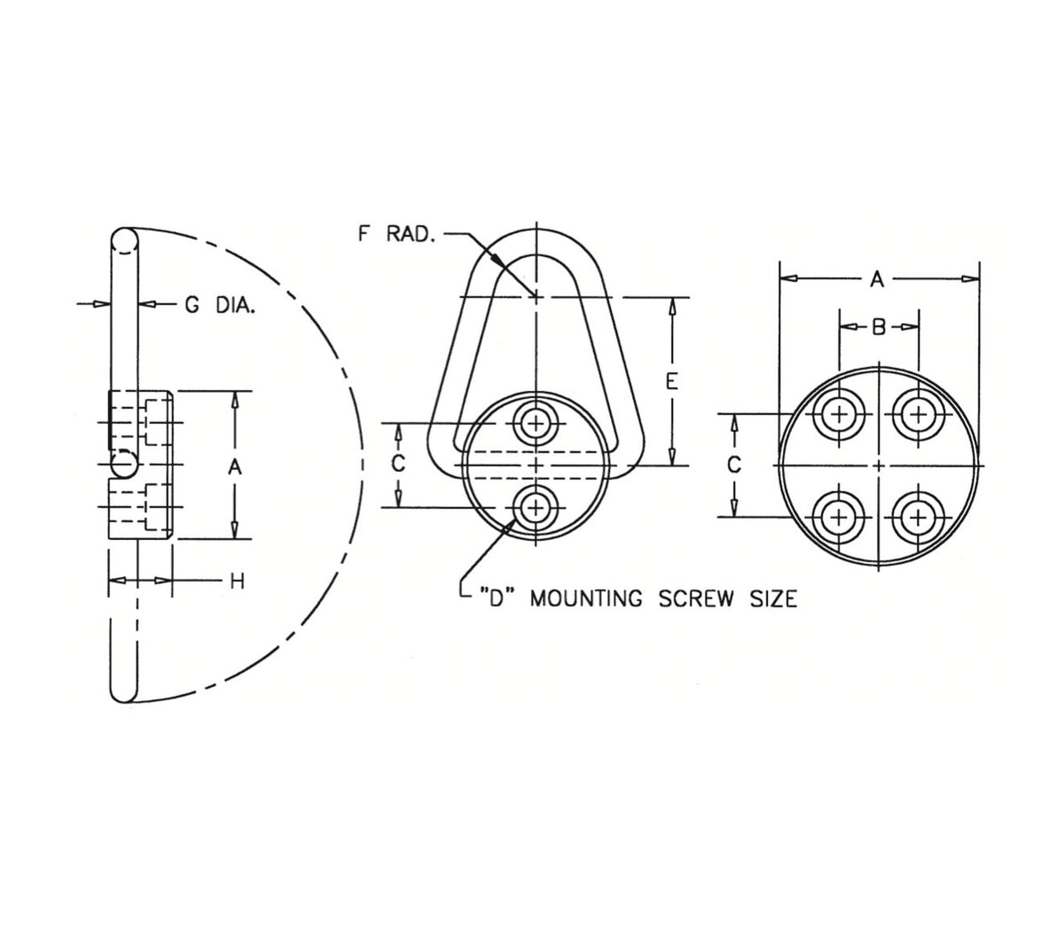 JERGENS LIFT RING, PIVOTING, 2000 LBS / 900KG CAPACITY, Requires 2 Mounting Bolts, 5/16-18 (47421) or M8 (47471) - 47411