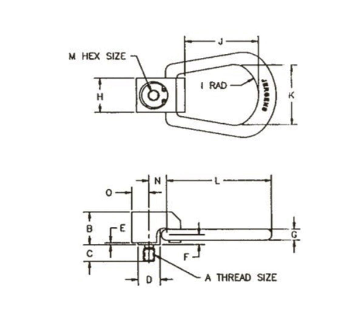 JERGENS HOIST RING, SIDE SWVL, M12, 725 KG LOAD CAPACITY - 47852