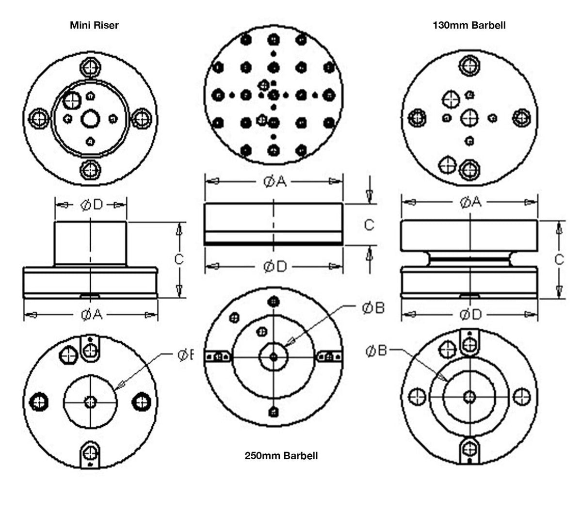 JERGENS RISER, 130MM ROUND BASE BARBELL, 130MM X 75MM TALL, STEEL, QLS 130MM X 130MM X 75MM - 5RS130002