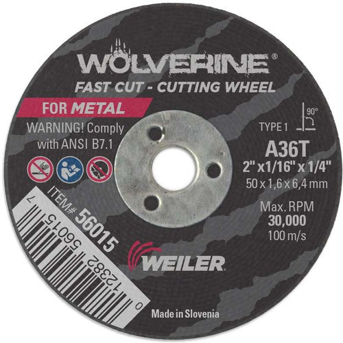 Weiler MK5156015 2"x1/16" Type 1 Cut-Off Wheel, A36T, 1/4" Arbor Hole
