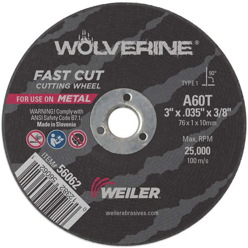 Weiler MK5156062 3" x .035" Type 1 Cut-Off Wheel, A60T, 3/8" Arbor Hole