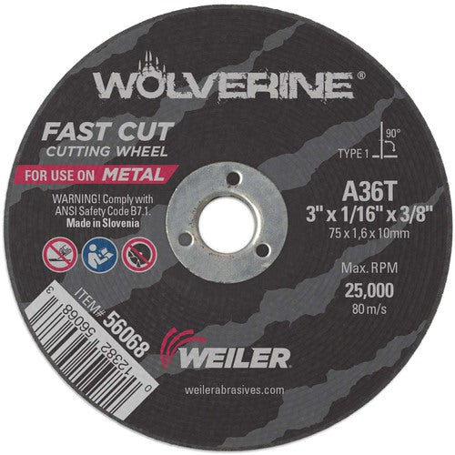 Weiler MK5156068 3"x1/16" Type 1 Cut-Off Wheel, A36T, 3/8" Arbor Hole