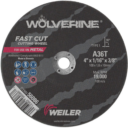 Weiler MK5156086 4"x1/16" - 3/8" Arbor - Aluminum Oxide -†60 Grit - Cut-Off Wheel