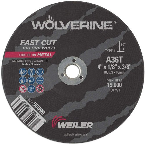 Weiler MK5156099 4"x1/8" Type 1 Cut-Off Wheel, A36T, 3/8" Arbor Hole