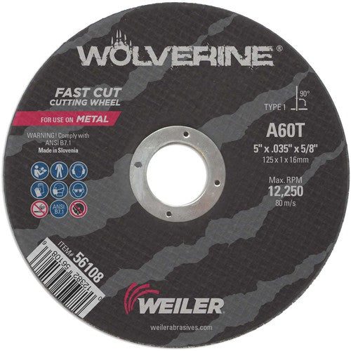 Weiler MK5156108 5" x .035" Type 1 Cut-Off Wheel, A60T, 5/8" Arbor Hole