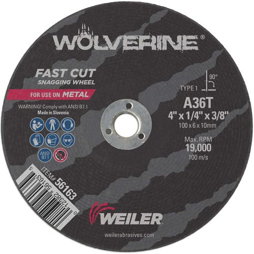Weiler MK5156163 4"x1/4" Type 1 Cut-Off Wheel, A36T, 3/8" Arbor Hole