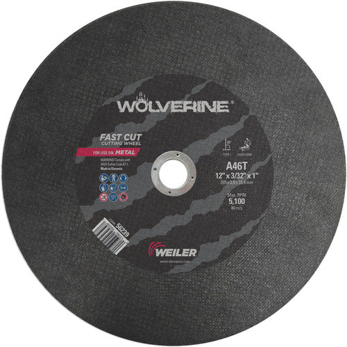 Weiler MK5156239 12"x3/32" Type 1 Cut-Off Wheel, A46T, 1" Arbor Hole