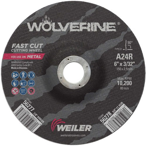 Weiler MK5156277 6"x3/32" Type 27 Cutting Wheel, A24R, 7/8" Arbor Hole