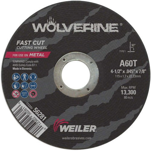 Weiler MK5156281 Vortec Pro 4-1/2" x .045" Type 1 Cut-Off Wheel, A60T, 7/8" Arbor Hole