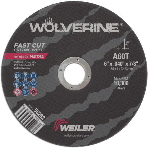 Weiler MK5156282 Vortec Pro 6" x .040" Type 1 Cut-Off Wheel, A60T, 7/8" Arbor Hole