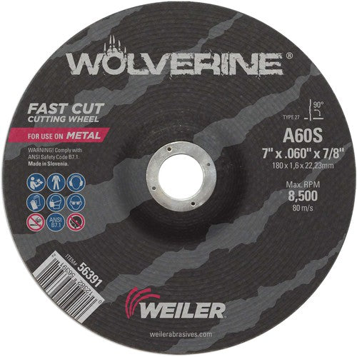 Weiler MK5156391 Vortec Pro 7" x .060" Type 27 Thin Cutting Wheel, A60S, 7/8" Arbor Hole