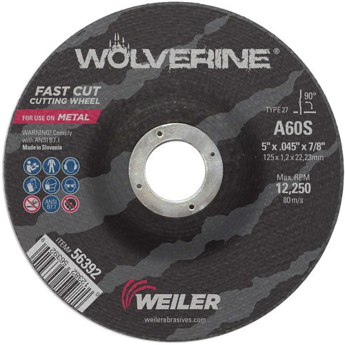 Weiler MK5156392 Vortec Pro 5" x .045" Type 27 Thin Cutting Wheel, A60S, 7/8" Arbor Hole