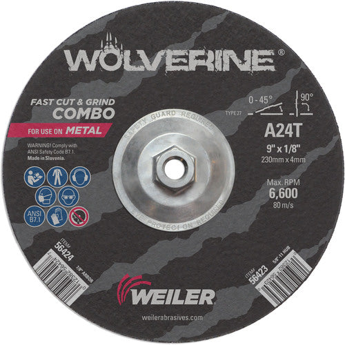 Weiler MK5156423 Vortec Pro 9"x1/8" Type 27 Cutting Wheel, A24T, 5/8"-11 UNC Nut