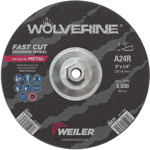 Weiler MK5156470 Vortec Pro 9"x1/4" Type 27 Grinding Wheel, A24R, 5/8"-11 UNC Nut