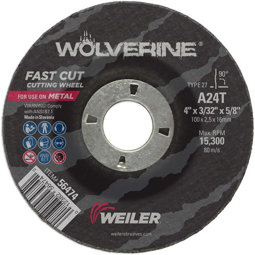 Weiler MK5156474 Vortec Pro 4"x3/32" Type 27 Cutting Wheel, A24T, 5/8" Arbor Hole