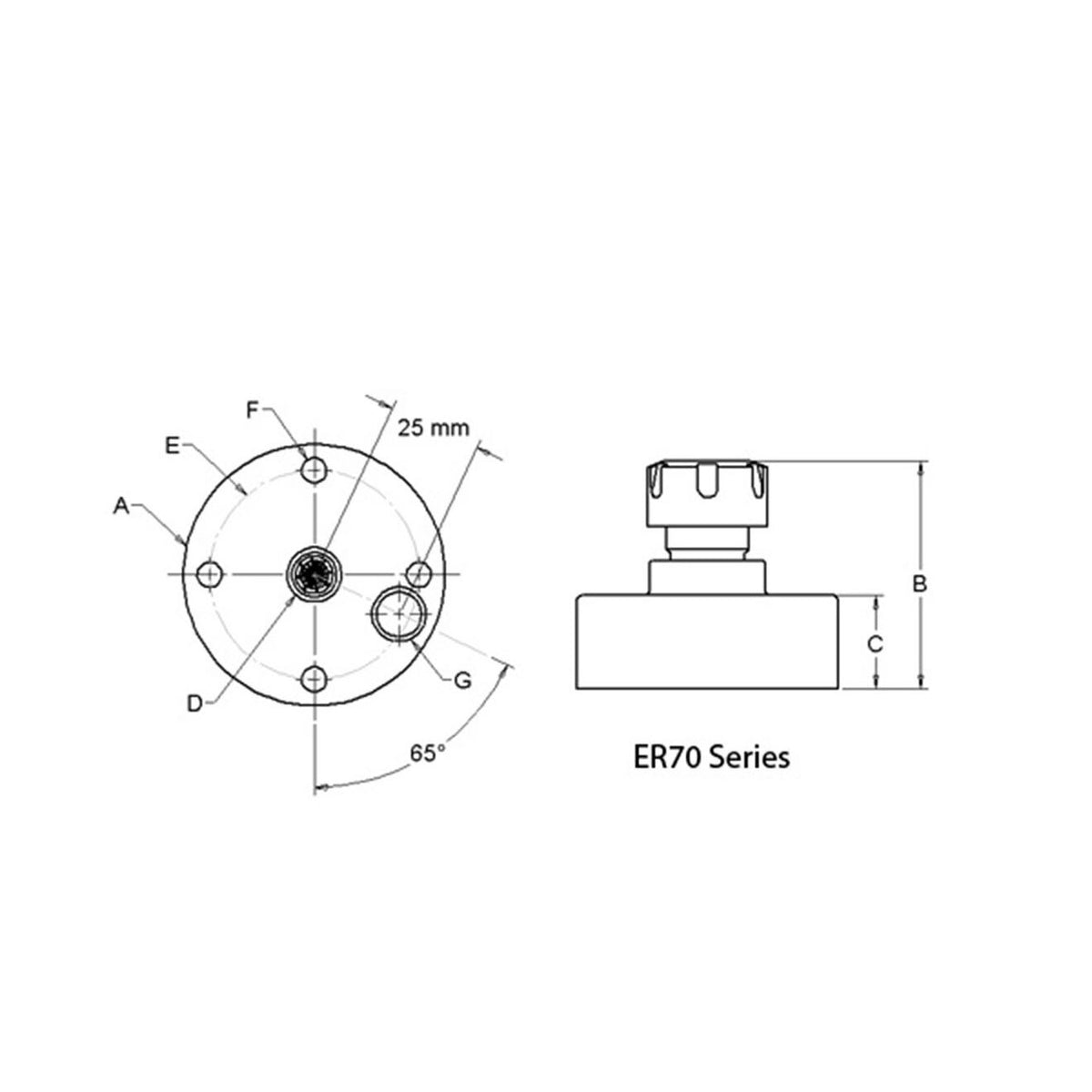 JERGENS ER 25 COLLET FIXTURE ASSEMBLY, 5 AXIS, 130MM RND BASE, UNIVERSAL MOUNTING, 77MM TALL - 5ER13001