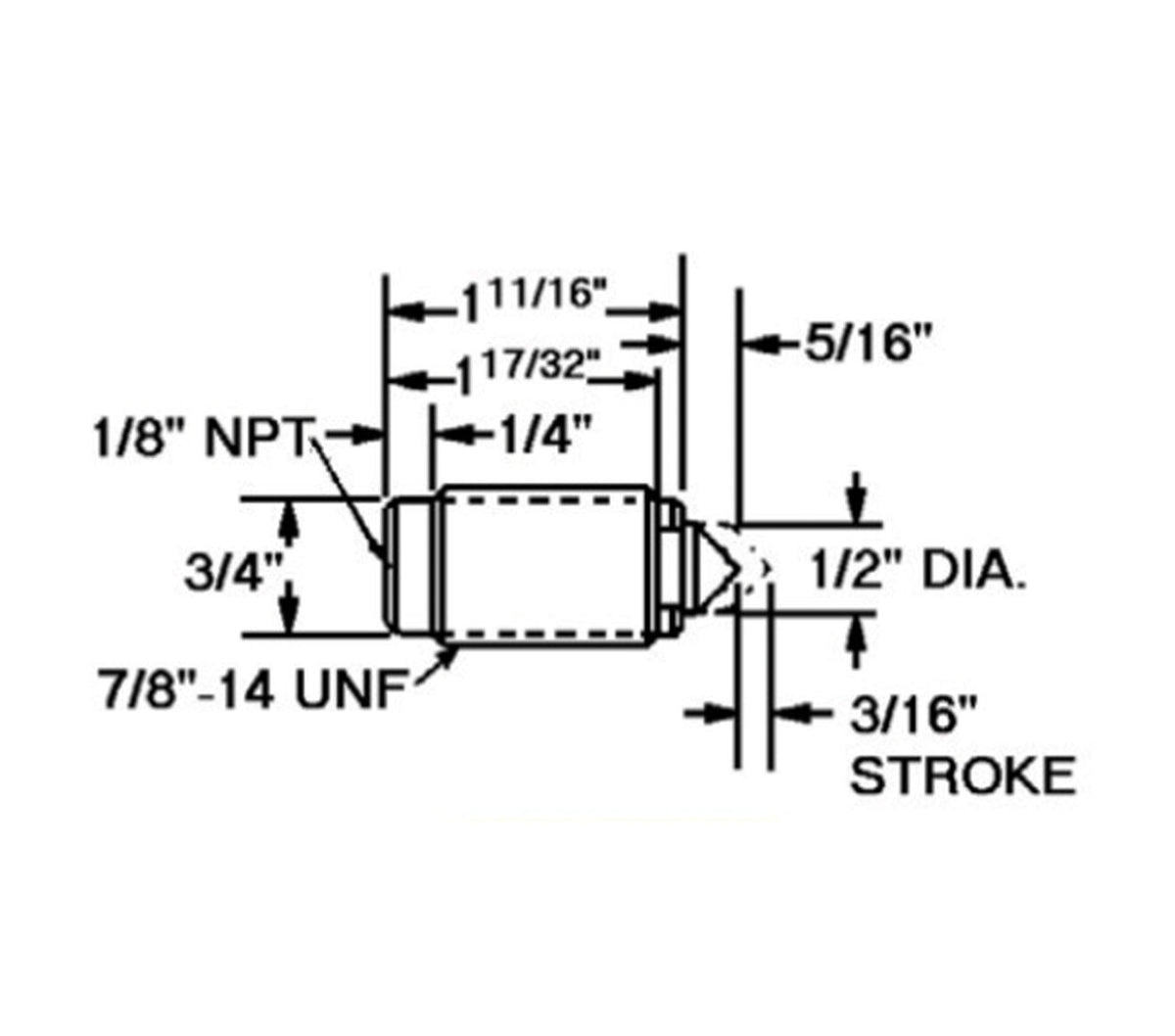 JERGENS CYLINDER, PRESSURE POINT, POINTED 3/16 STROKE - 61512