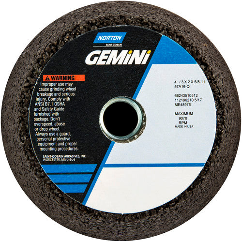 Norton Abrasives MH60040010512 4" / 3" x 2" x 5/8"-11 Gemini Snagging Wheel Type 11 Flaring Cup 16 Grit Aluminum Oxide