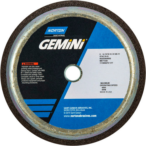 Norton Abrasives MH60060009600 6" / 4-13/16" x 2" x 5/8"-11-Gemini Snagging Wheel Type 11-Flaring Cup 16 Grit
